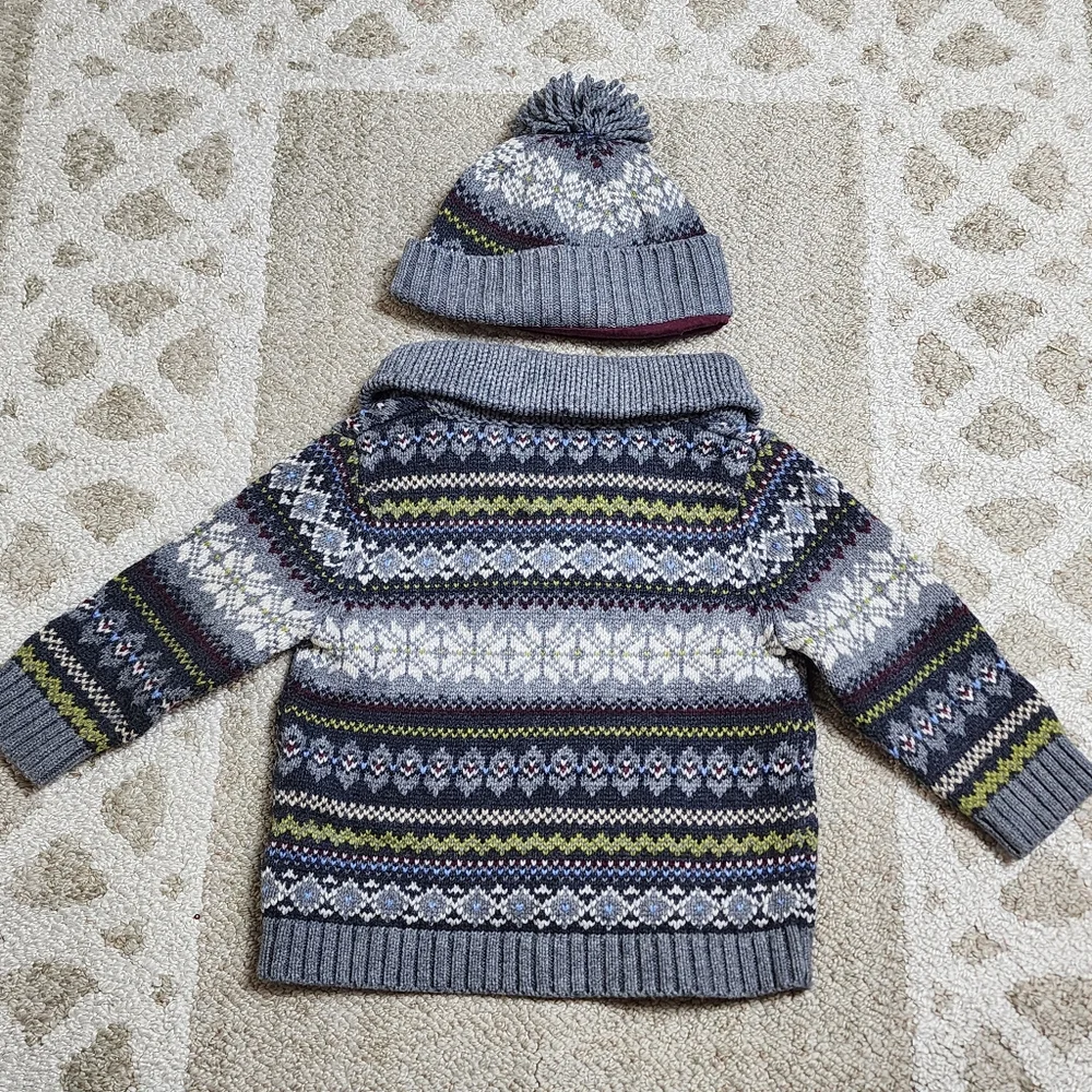 Janie and Jack Fair Isle Sweater & Hat 6-12 Months
